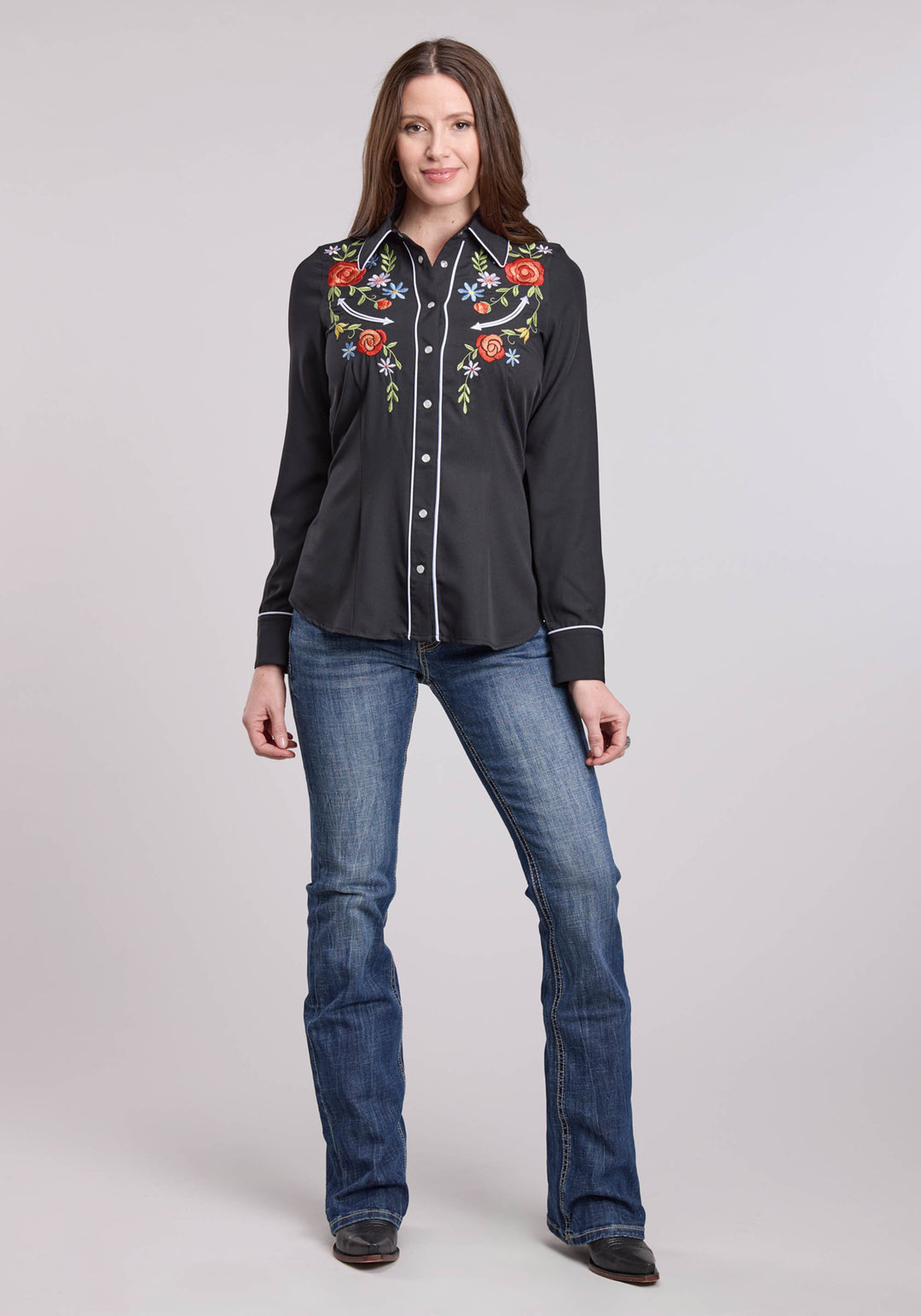 WOMENS LONG SLEEVE SNAP POLY SPANDEX RETRO SHIRT WESTERN SHIRT