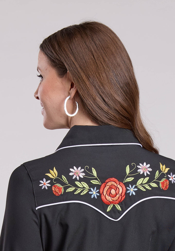 WOMENS LONG SLEEVE SNAP POLY SPANDEX RETRO SHIRT WESTERN SHIRT