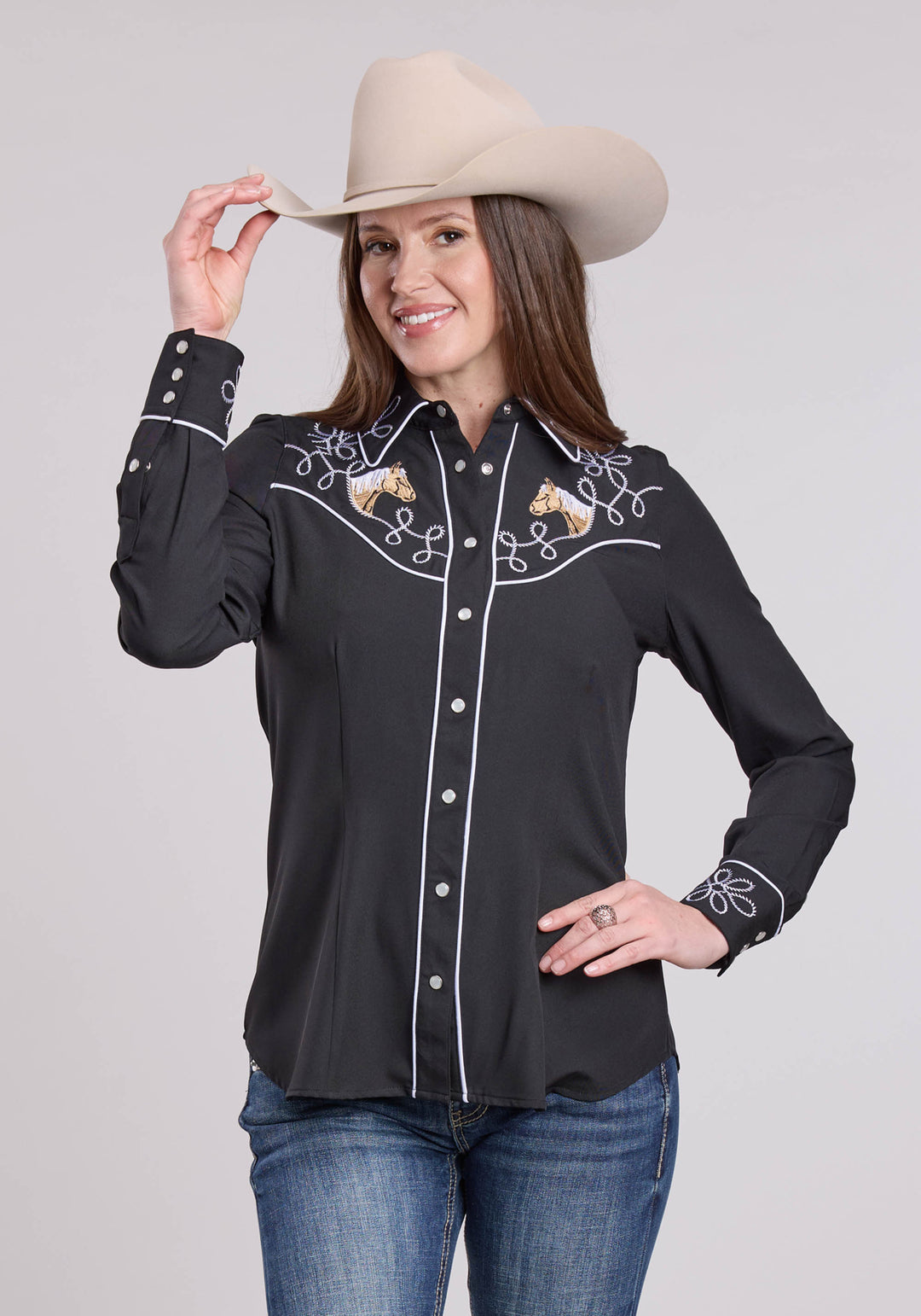 WOMENS ROPER POLY SPANDEX RETRO LONG SLEEVE SNAP SHIRT