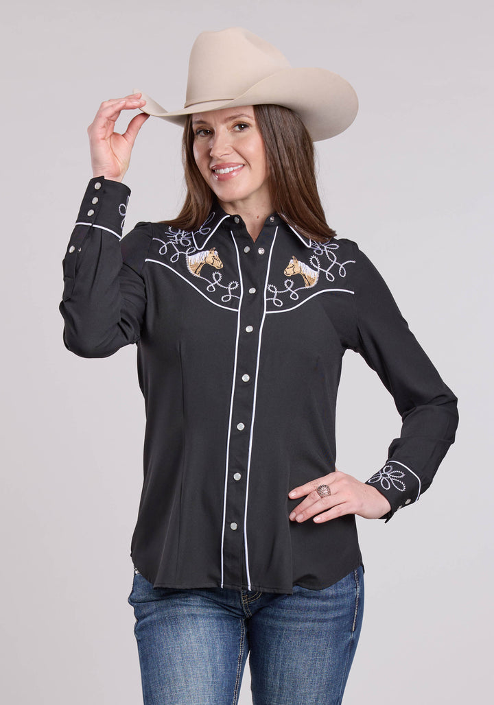 WOMENS ROPER POLY SPANDEX RETRO LONG SLEEVE SNAP SHIRT
