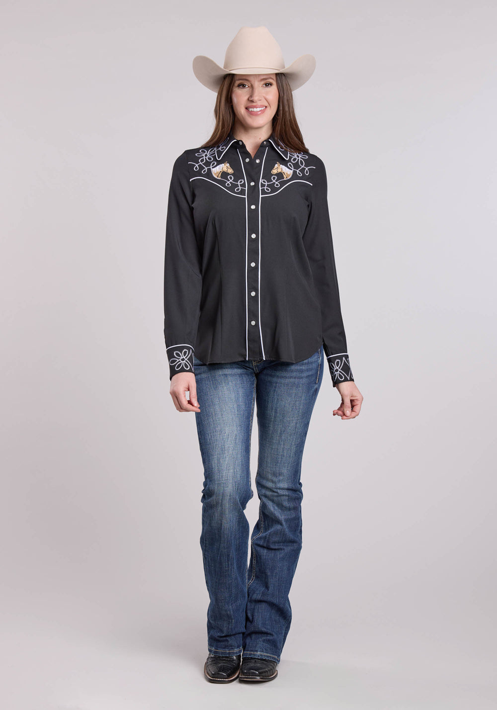 WOMENS ROPER POLY SPANDEX RETRO LONG SLEEVE SNAP SHIRT