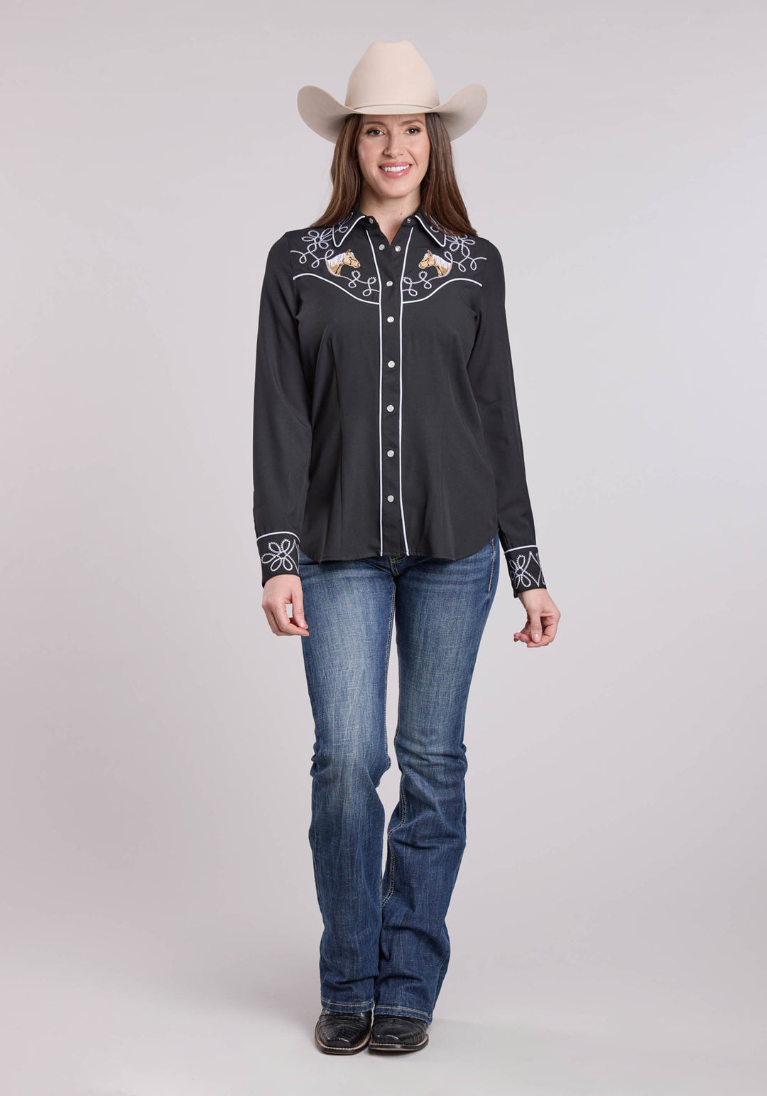 WOMENS ROPER POLY SPANDEX RETRO LONG SLEEVE SNAP SHIRT