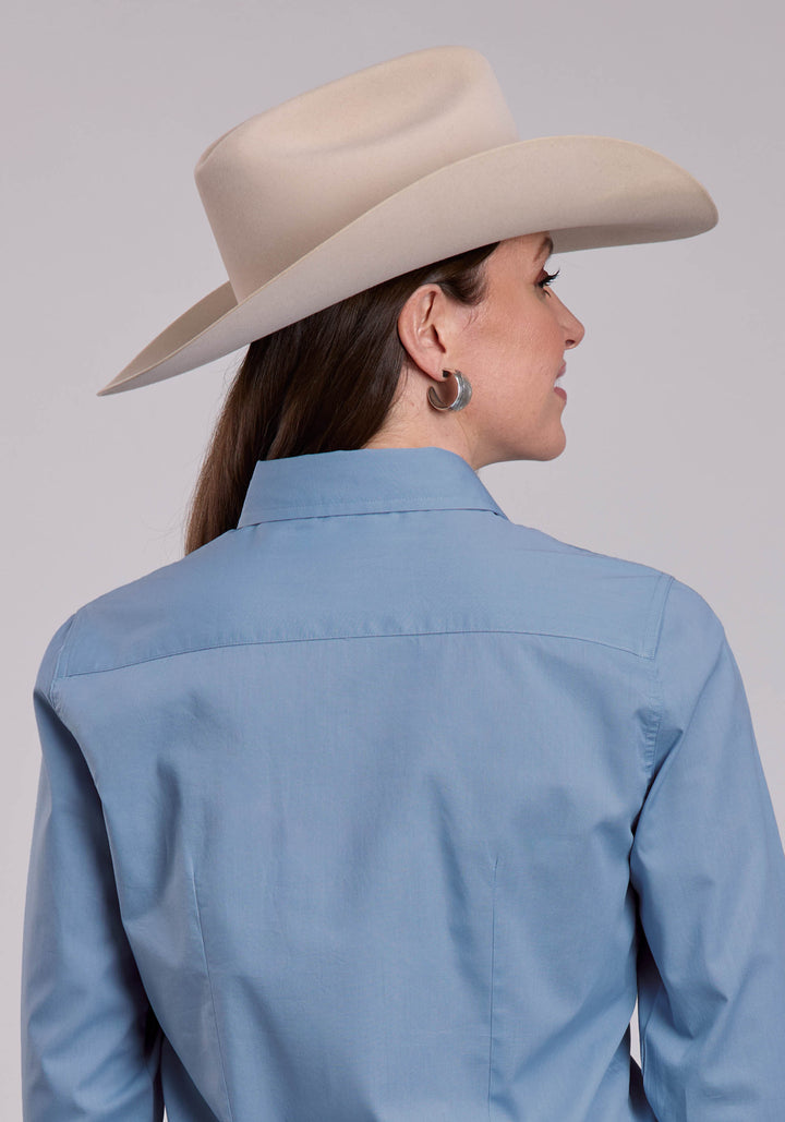 WOMENS ROPER SOLID POPLIN CHAMBRAY BLUE LONG SLEEVE SNAP SHIRT