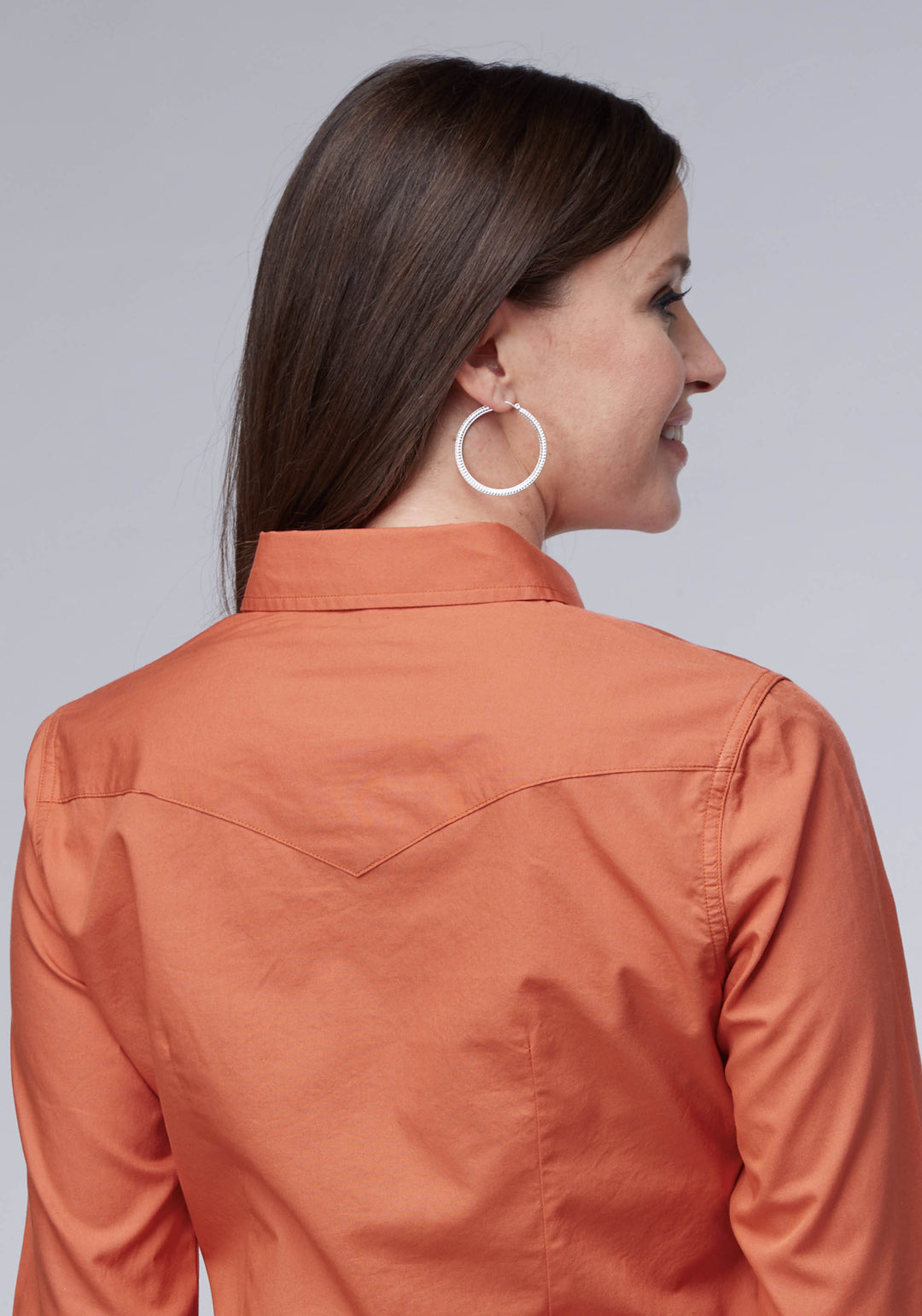 WOMENS LONG SLEEVE SNAP SOLID POPLIN TANGERINE WESTERN SHIRT