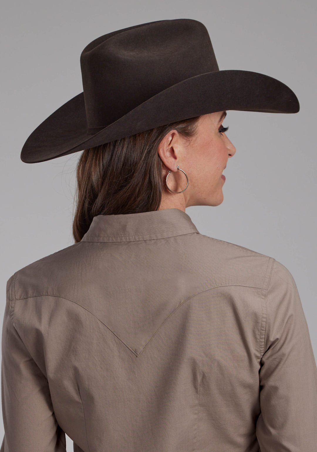 WOMENS SOLID POPLIN - STONE LONG SLEEVE SNAP WESTERN SHIRT