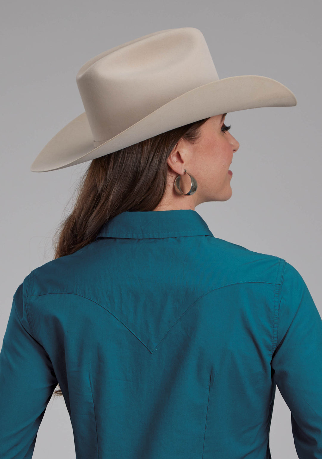 WOMENS SOLID POPLIN - TEAL LONG SLEEVE SNAP WESTERN SHIRT