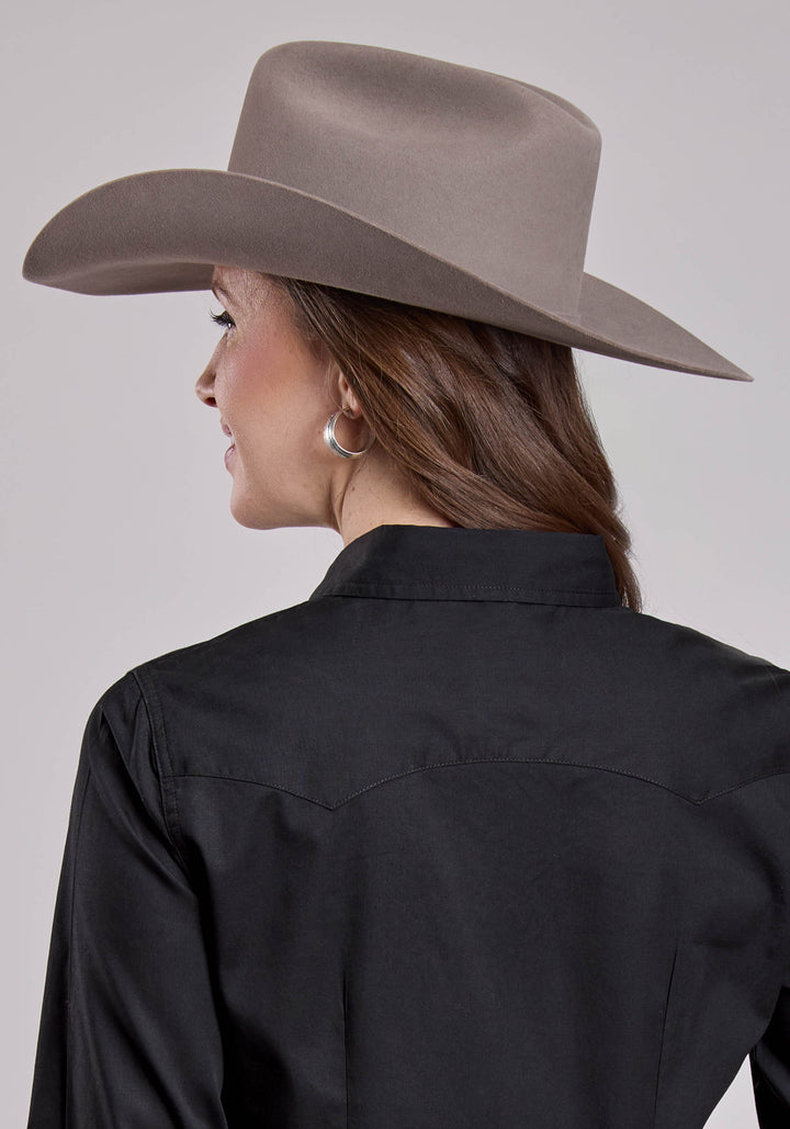 WOMENS LONG SLEEVE SNAP SOLID POPLIN - BLACK WESTERN SHIRT