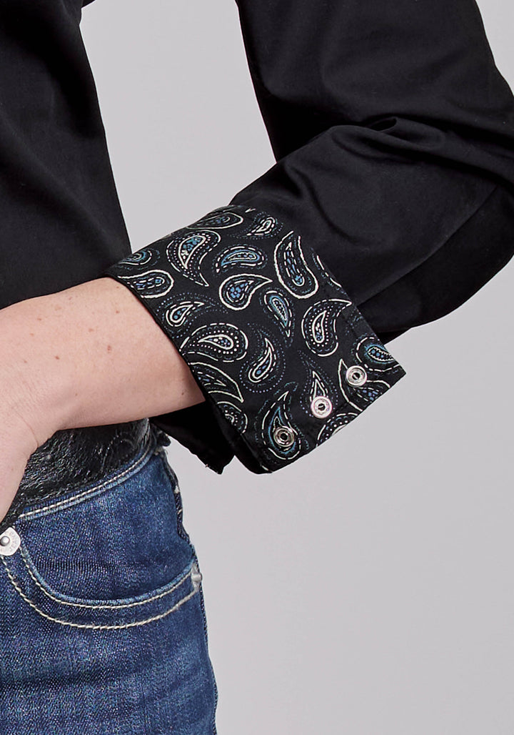 WOMENS LONG SLEEVE SNAP SOLID POPLIN - BLACK WESTERN SHIRT