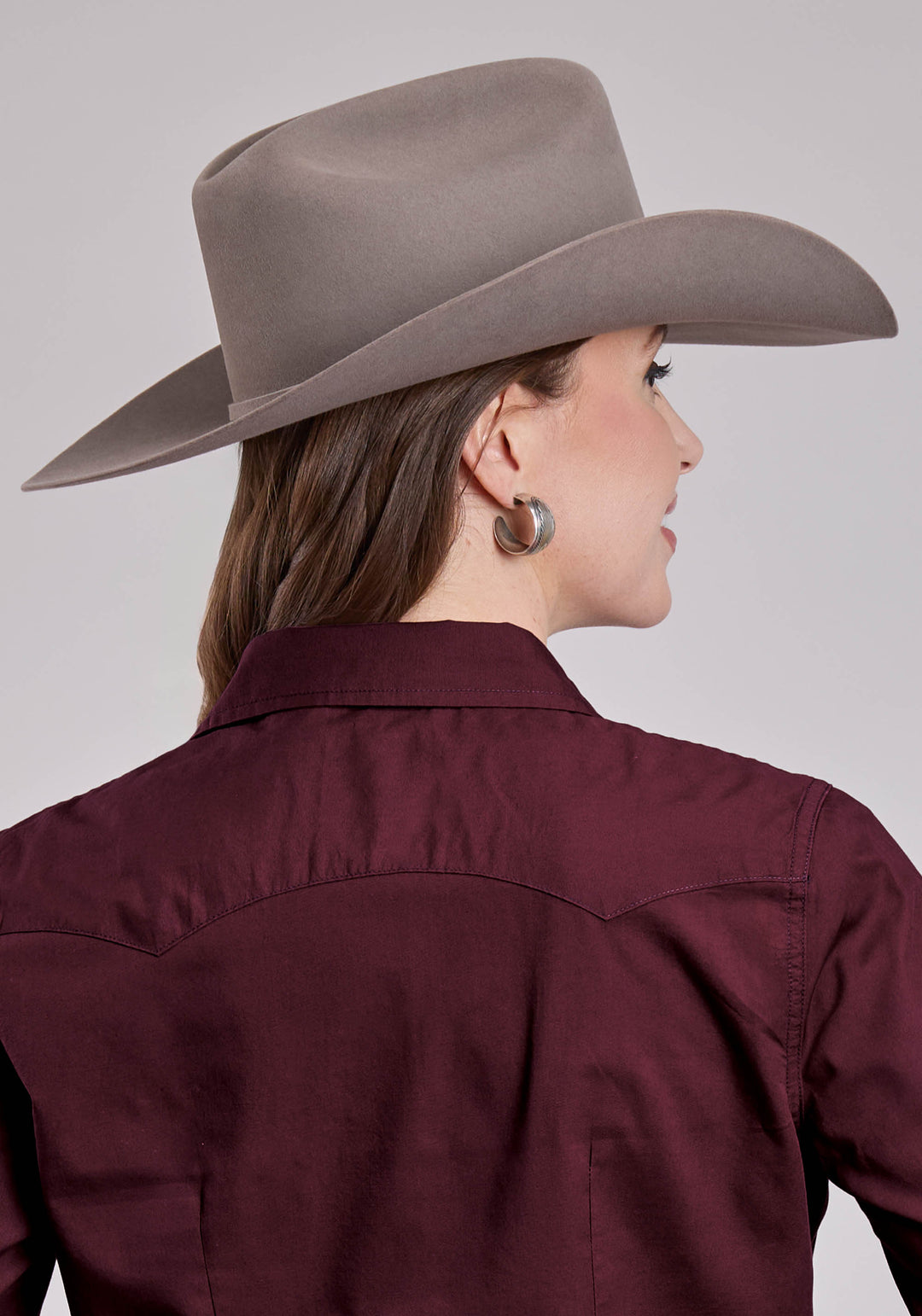 WOMENS ROPER SOLID POPLIN WINE LONG SLEEVE SNAP SHIRT