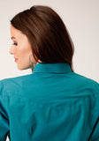 WOMENS LONG SLEEVE SNAP  SOLID POPLIN  DEEP TEAL WESTERN SHIRT