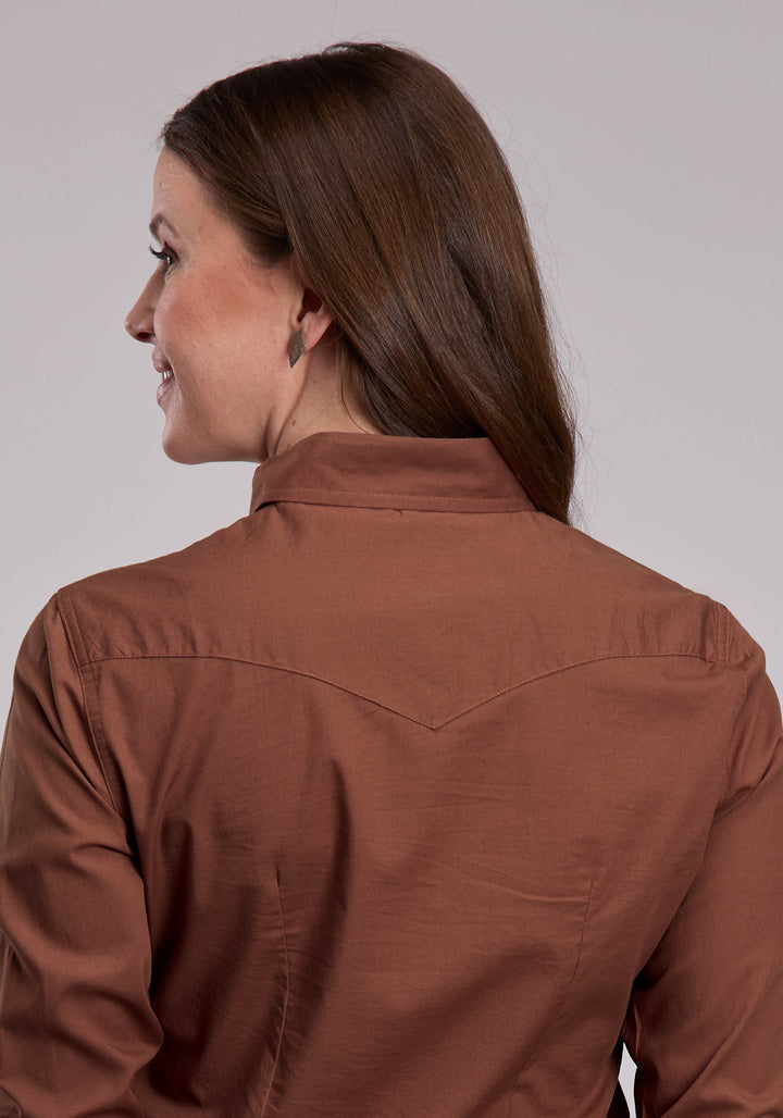 WOMENS ROPER SOLID SIENNA BROWN WESTERN SNAP SHIRT