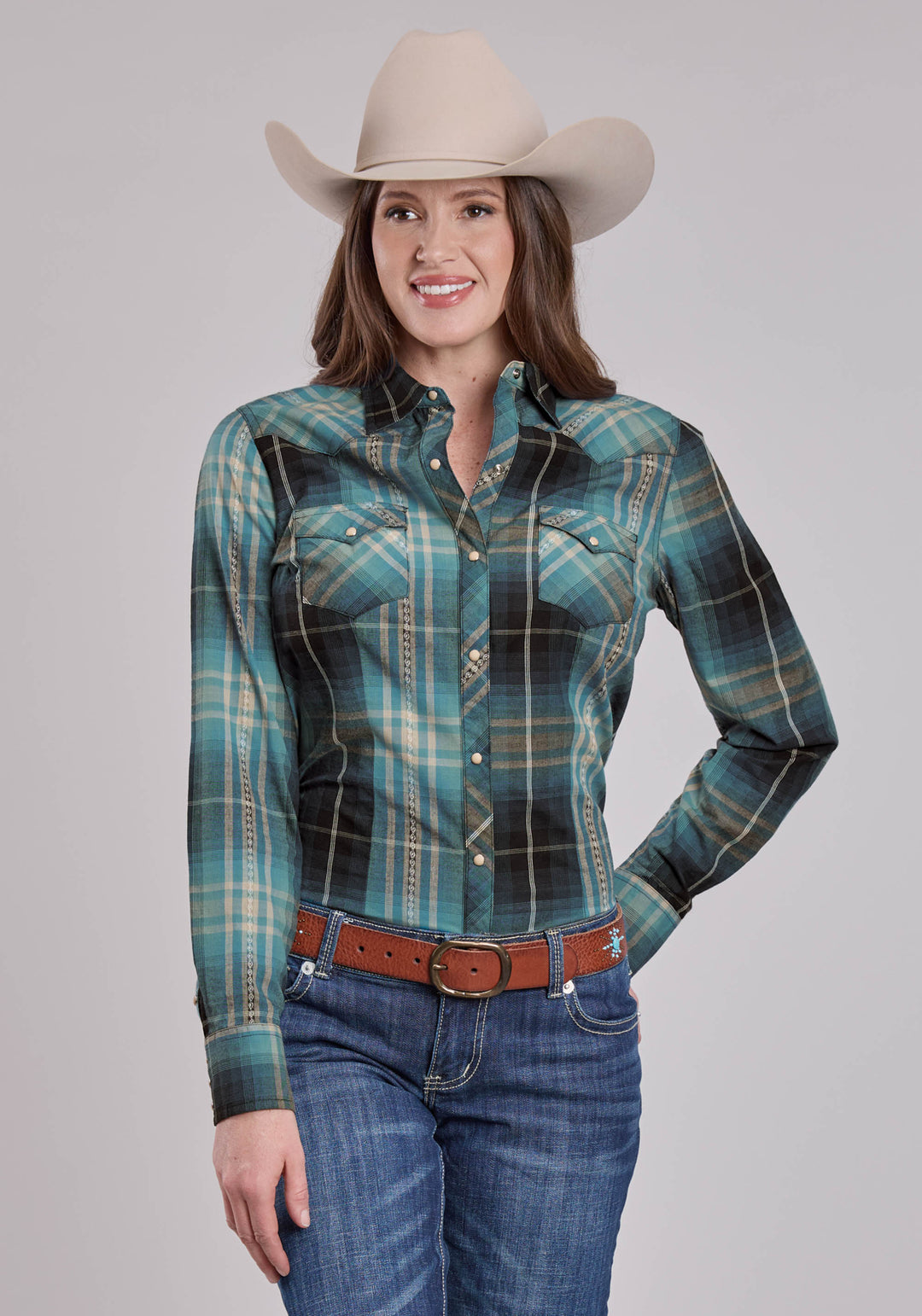 WOMENS LONG SLEEVE SNAP AZTEC DOBBY WESTERN SHIRT