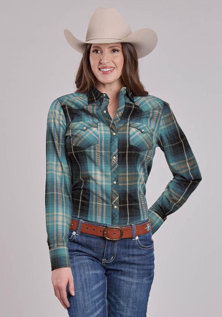 WOMENS LONG SLEEVE SNAP AZTEC DOBBY WESTERN SHIRT