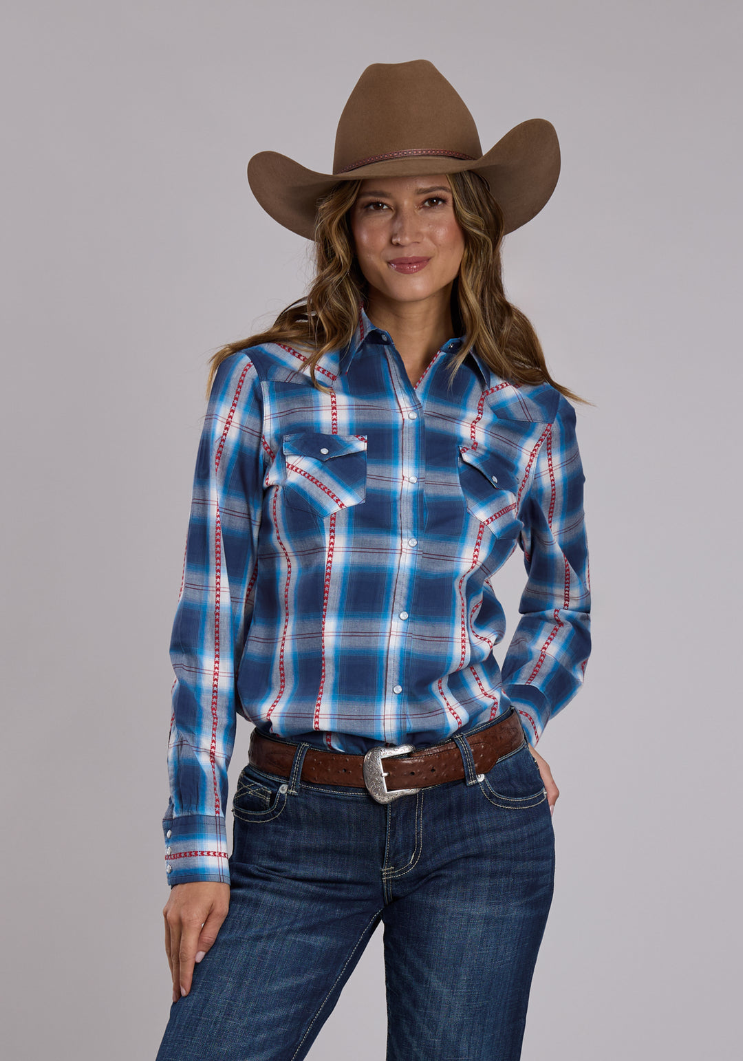 WOMENS ROPER STAR DOBBY PLAID LONG SLEEVE SNAP SHIRT