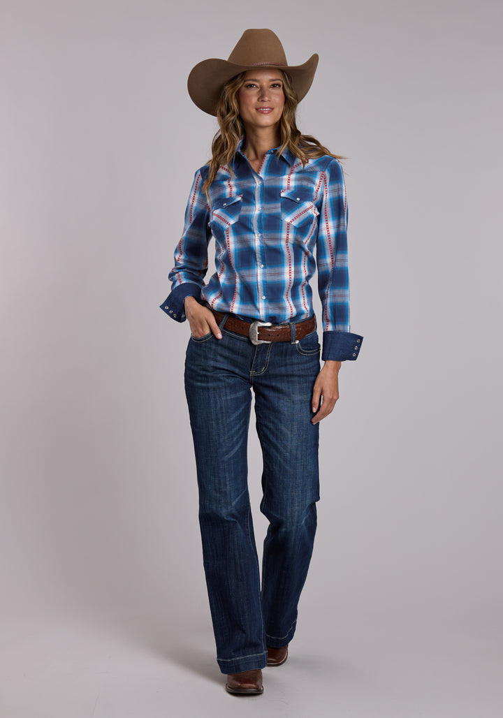 WOMENS ROPER STAR DOBBY PLAID LONG SLEEVE SNAP SHIRT