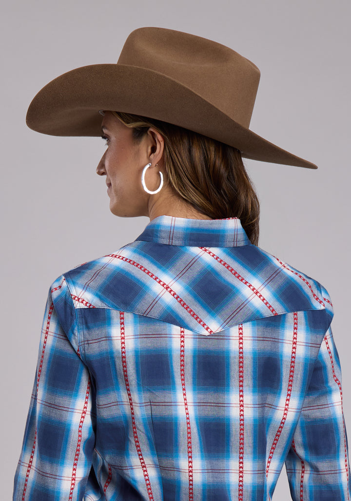 WOMENS ROPER STAR DOBBY PLAID LONG SLEEVE SNAP SHIRT