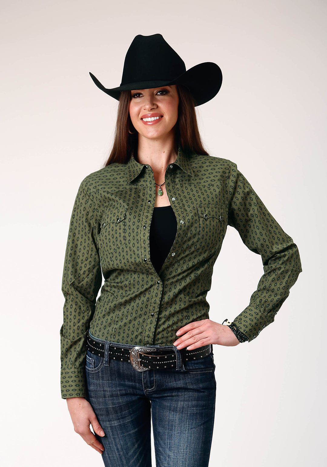 WOMENS LONG SLEEVE SNAP DRYBRUSH DIAMONDS WESTERN SHIRT