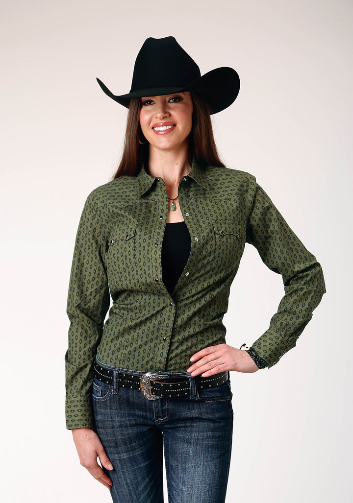 WOMENS LONG SLEEVE SNAP DRYBRUSH DIAMONDS WESTERN SHIRT