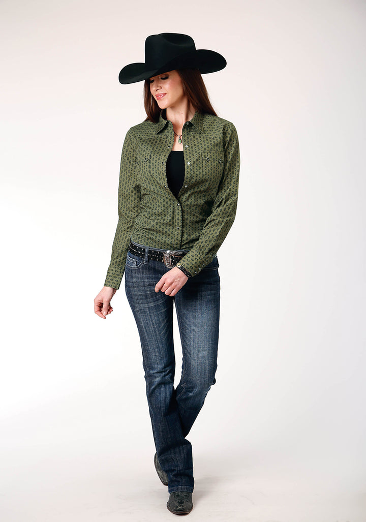 WOMENS LONG SLEEVE SNAP DRYBRUSH DIAMONDS WESTERN SHIRT