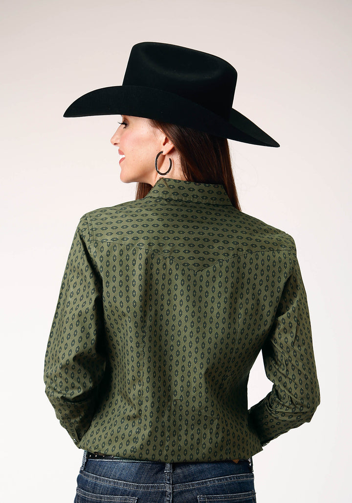 WOMENS LONG SLEEVE SNAP DRYBRUSH DIAMONDS WESTERN SHIRT