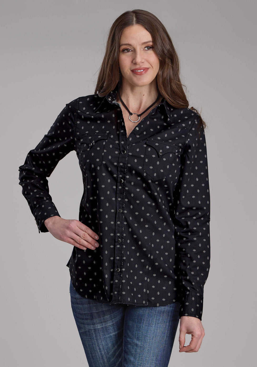 WOMENS BROKEN DIAMONDS LONG SLEEVE SNAP WESTERN SHIRT