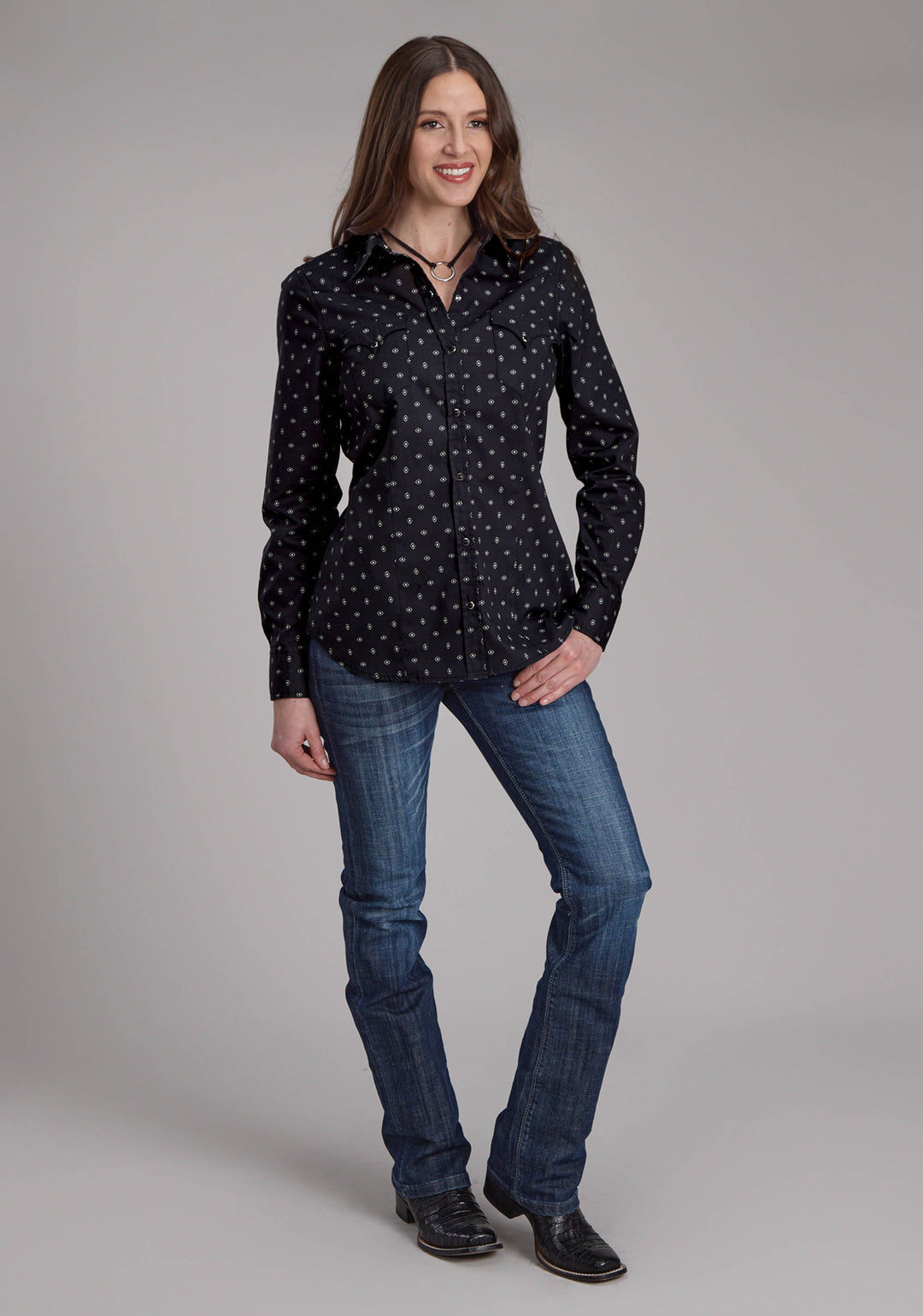 WOMENS BROKEN DIAMONDS LONG SLEEVE SNAP WESTERN SHIRT