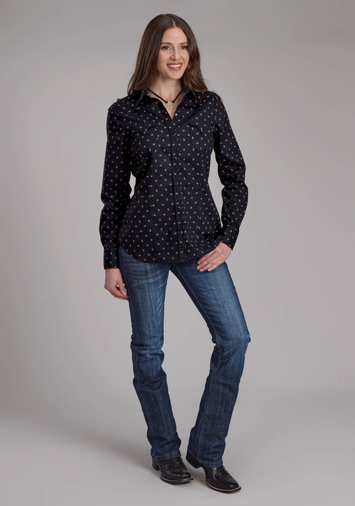 WOMENS BROKEN DIAMONDS LONG SLEEVE SNAP WESTERN SHIRT