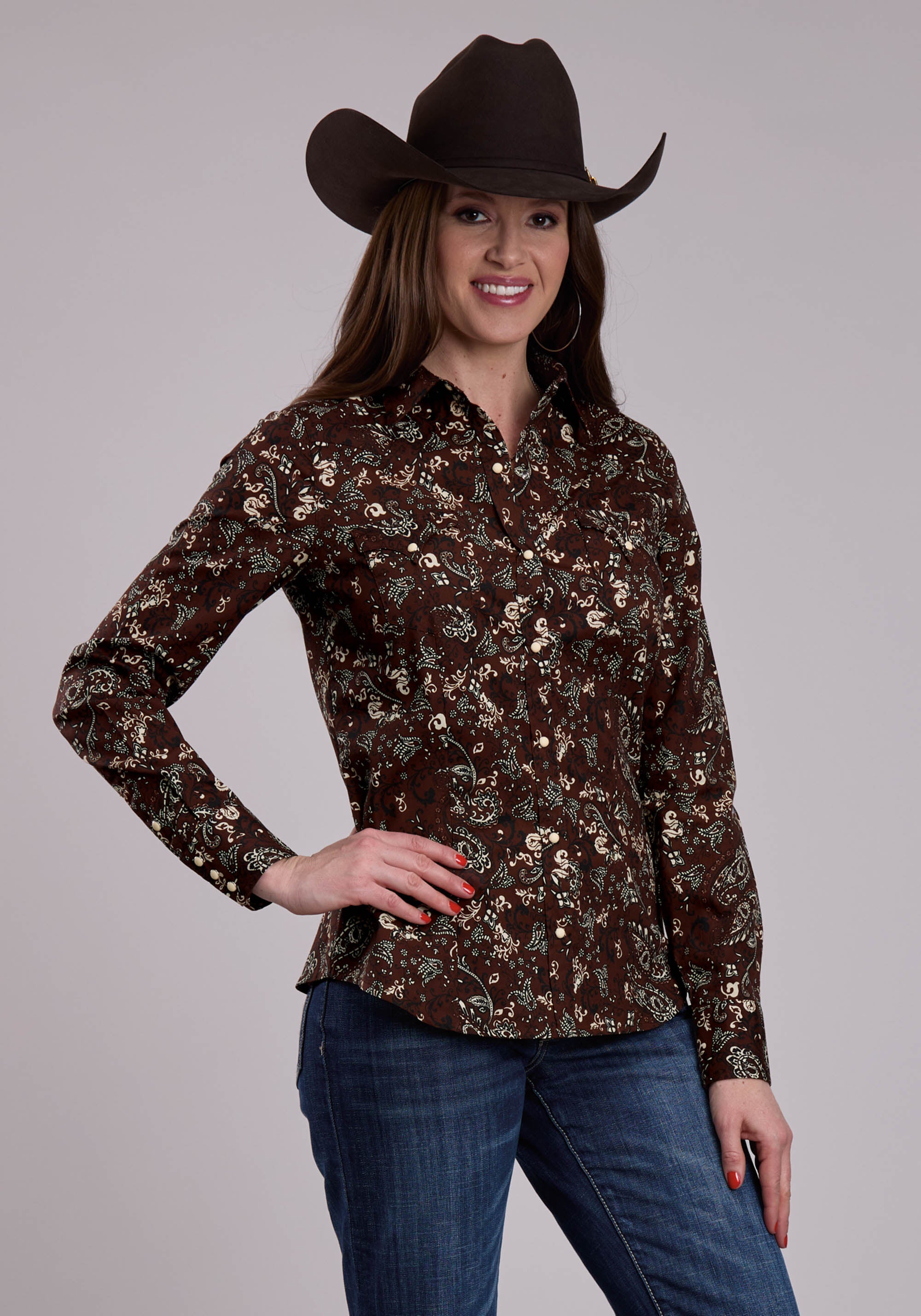 Womens Long Sleeve Snap Brilliant Paisley Print Western Shirt