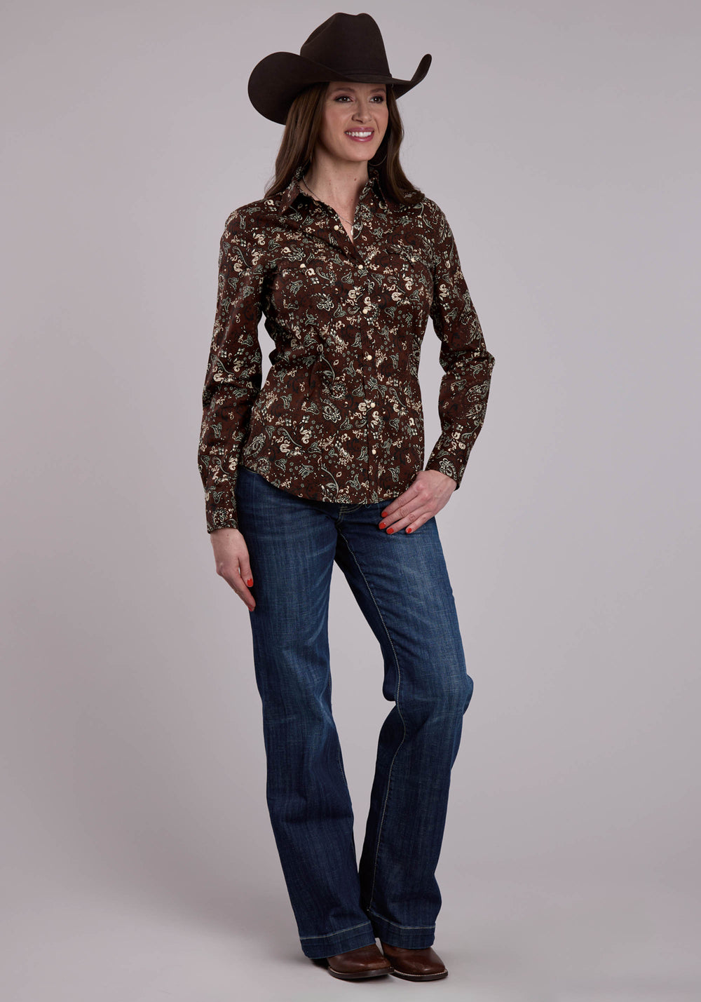 WOMENS LONG SLEEVE SNAP BRILLIANT PAISLEY PRINT WESTERN SHIRT