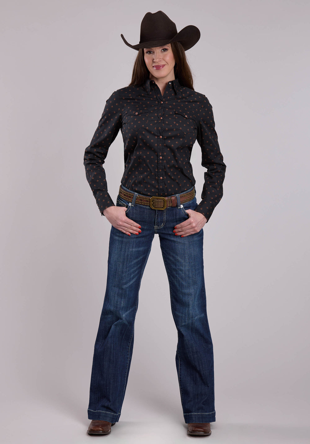 WOMENS LONG SLEEVE SNAP AZTEC FOULARD PRINT WESTERN SHIRT