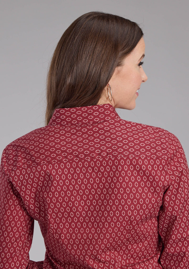 WOMENS GEO PRINT LONG SLEEVE SNAP WESTERN SHIRT
