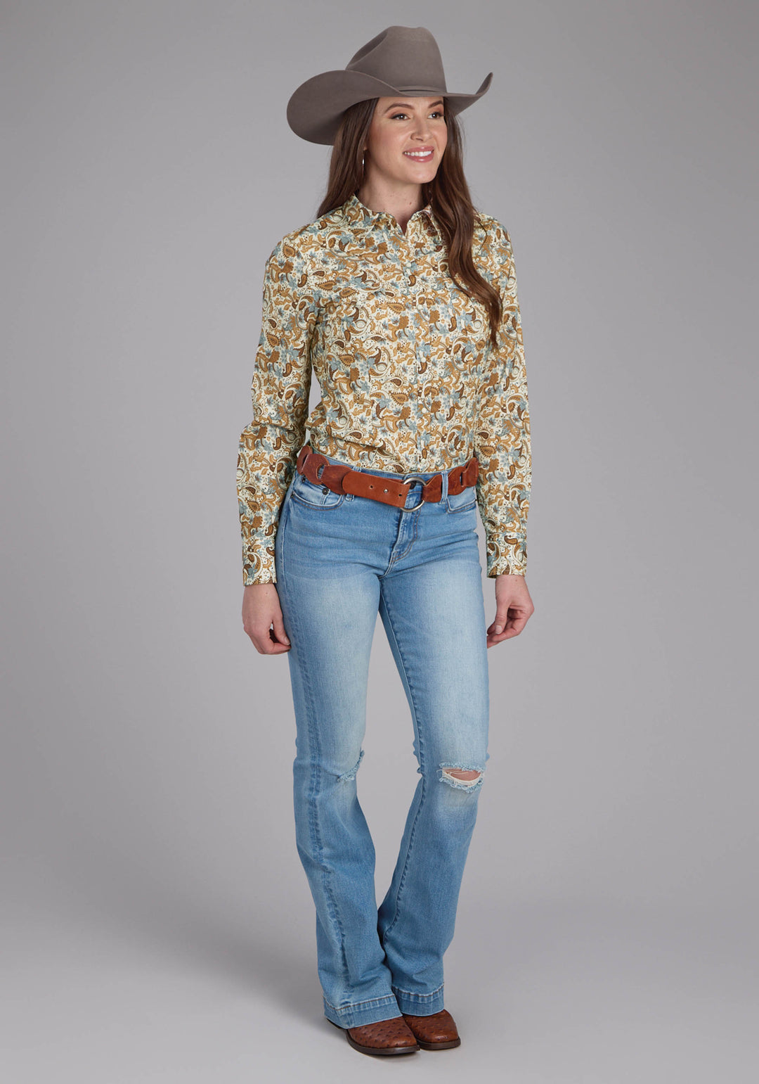 WOMENS SLADE PAISLEY PRINT LONG SLEEVE SNAP WESTERN SHIRT