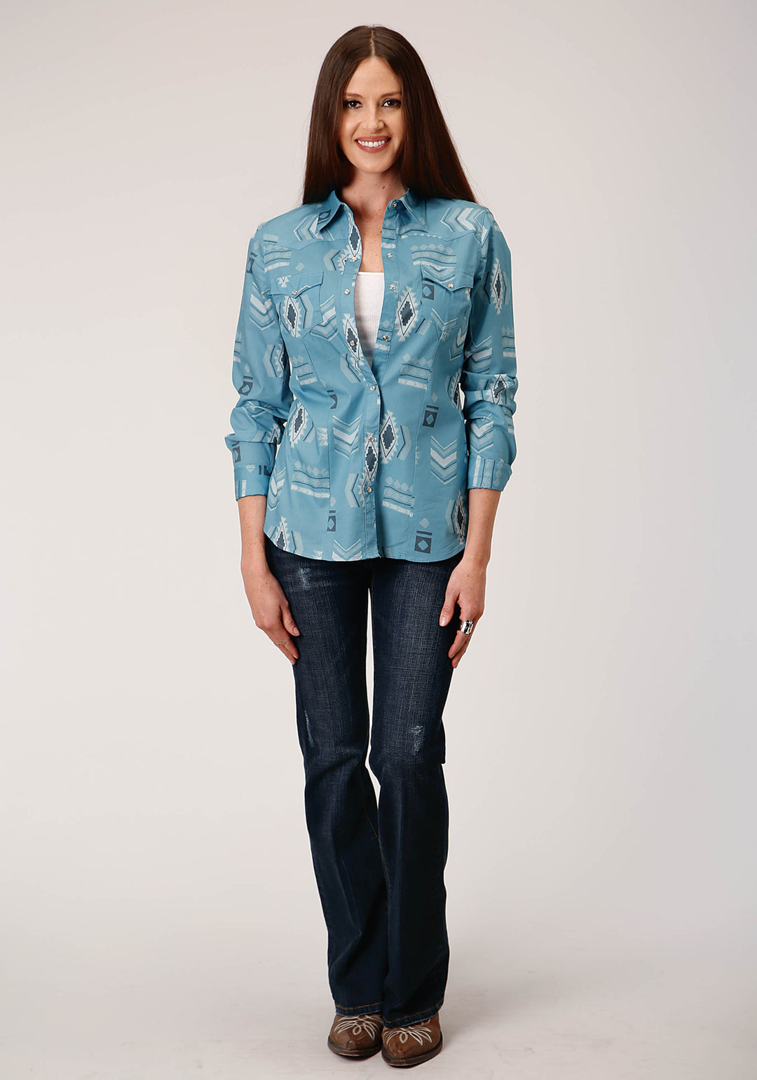 WOMENS LONG SLEEVE SNAP AZTEC MASH UP WESTERN SHIRT