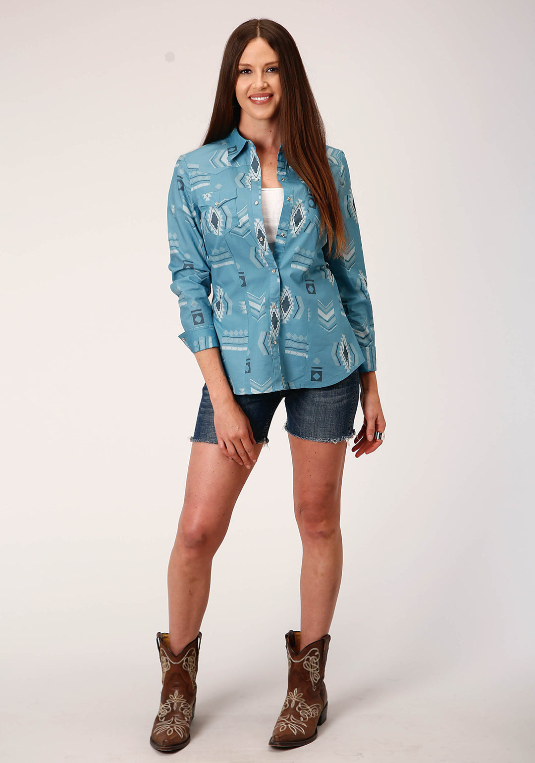 WOMENS LONG SLEEVE SNAP AZTEC MASH UP WESTERN SHIRT