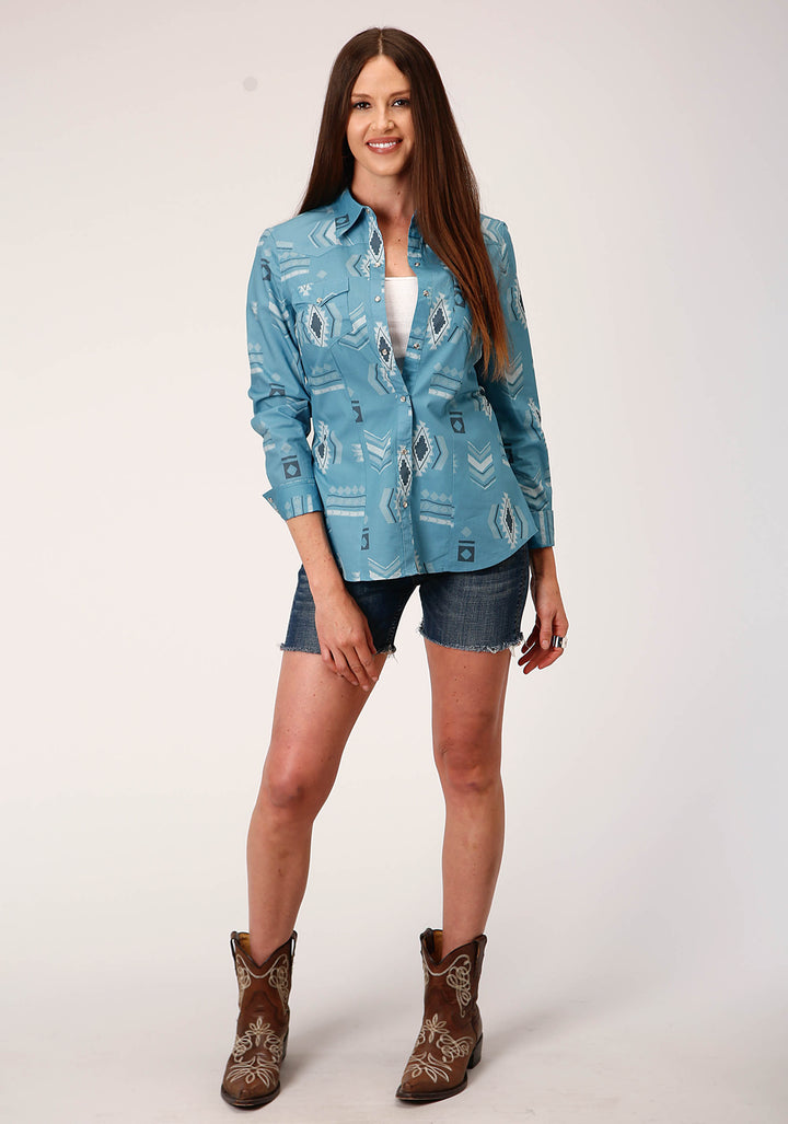 WOMENS LONG SLEEVE SNAP AZTEC MASH UP WESTERN SHIRT