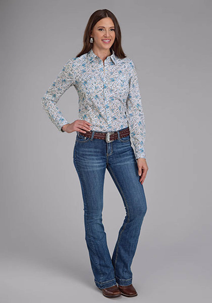 WOMENS VINTAGE PAISLEY PRINT LONG SLEEVE SNAP WESTERN SHIRT