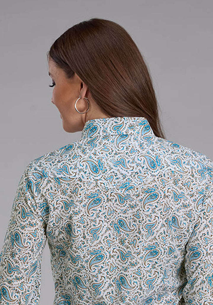WOMENS VINTAGE PAISLEY PRINT LONG SLEEVE SNAP WESTERN SHIRT
