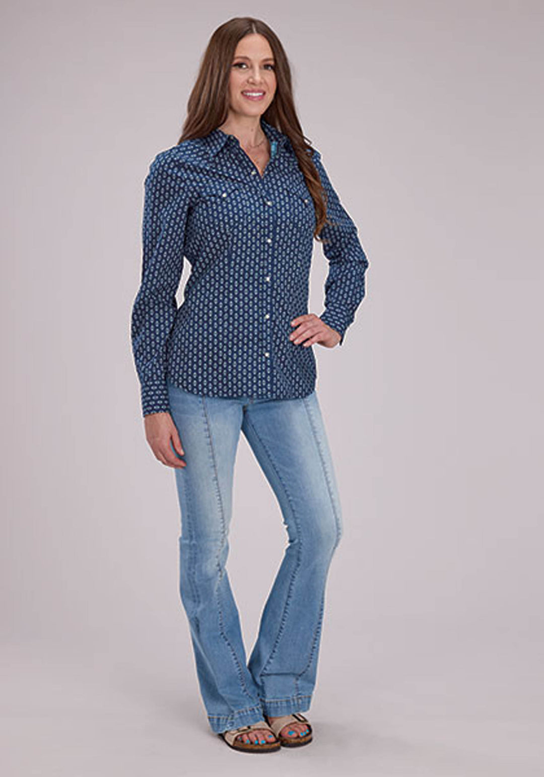 WOMENS LONG SLEEVE SNAP DRYBRUSH DIAMONDS WESTERN SHIRT