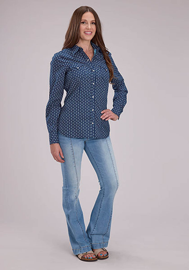 WOMENS LONG SLEEVE SNAP DRYBRUSH DIAMONDS WESTERN SHIRT