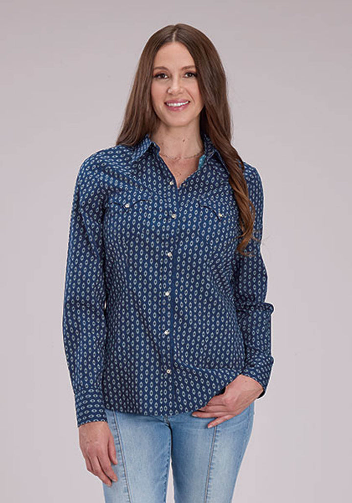 WOMENS LONG SLEEVE SNAP DRYBRUSH DIAMONDS WESTERN SHIRT