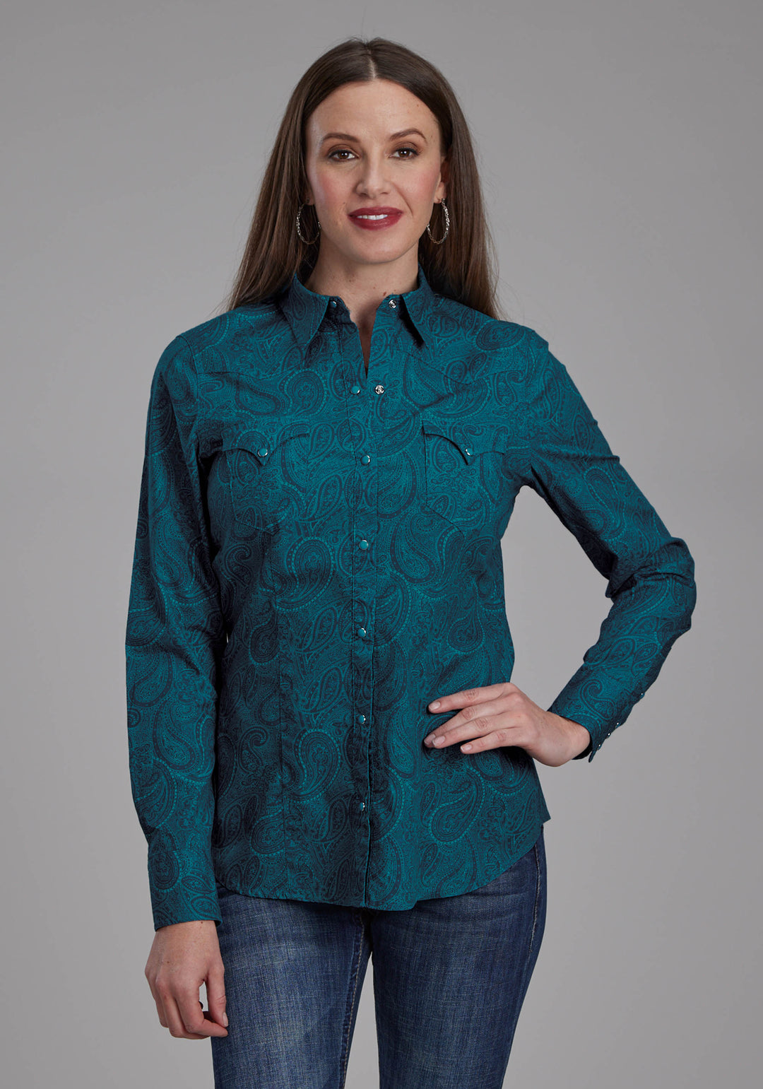 WOMENS TONAL PAISLEY LONG SLEEVE SNAP WESTERN SHIRT