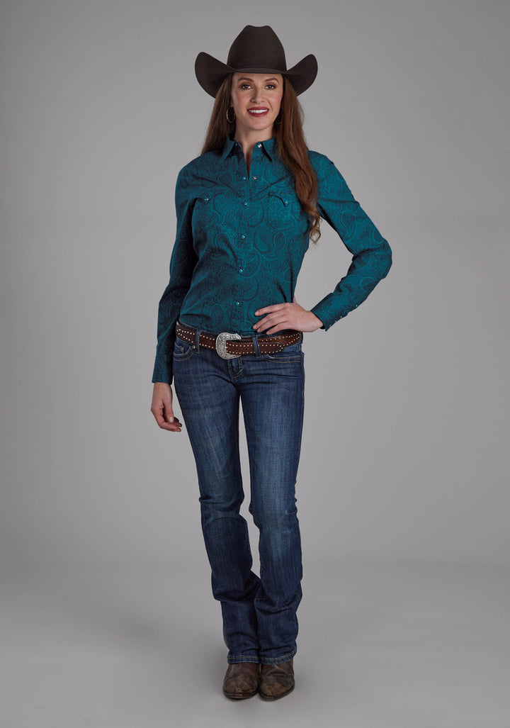 WOMENS TONAL PAISLEY LONG SLEEVE SNAP WESTERN SHIRT