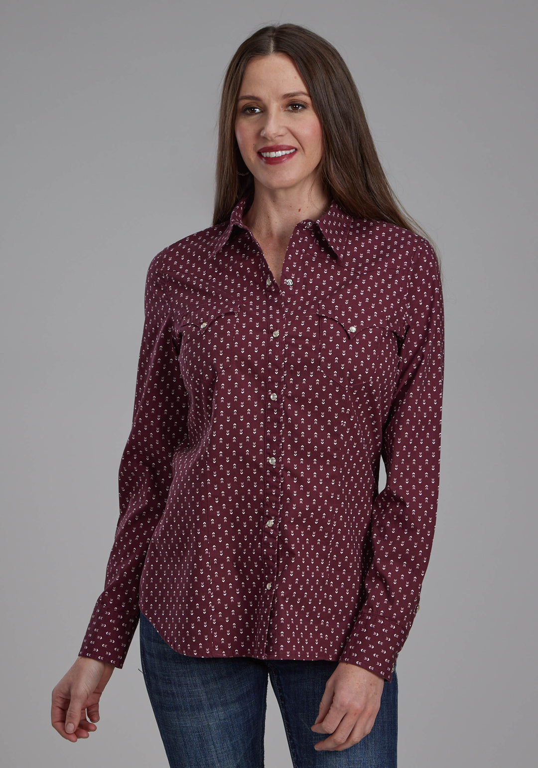 WOMENS ARROW PRINT LONG SLEEVE SNAP WESTERN SHIRT