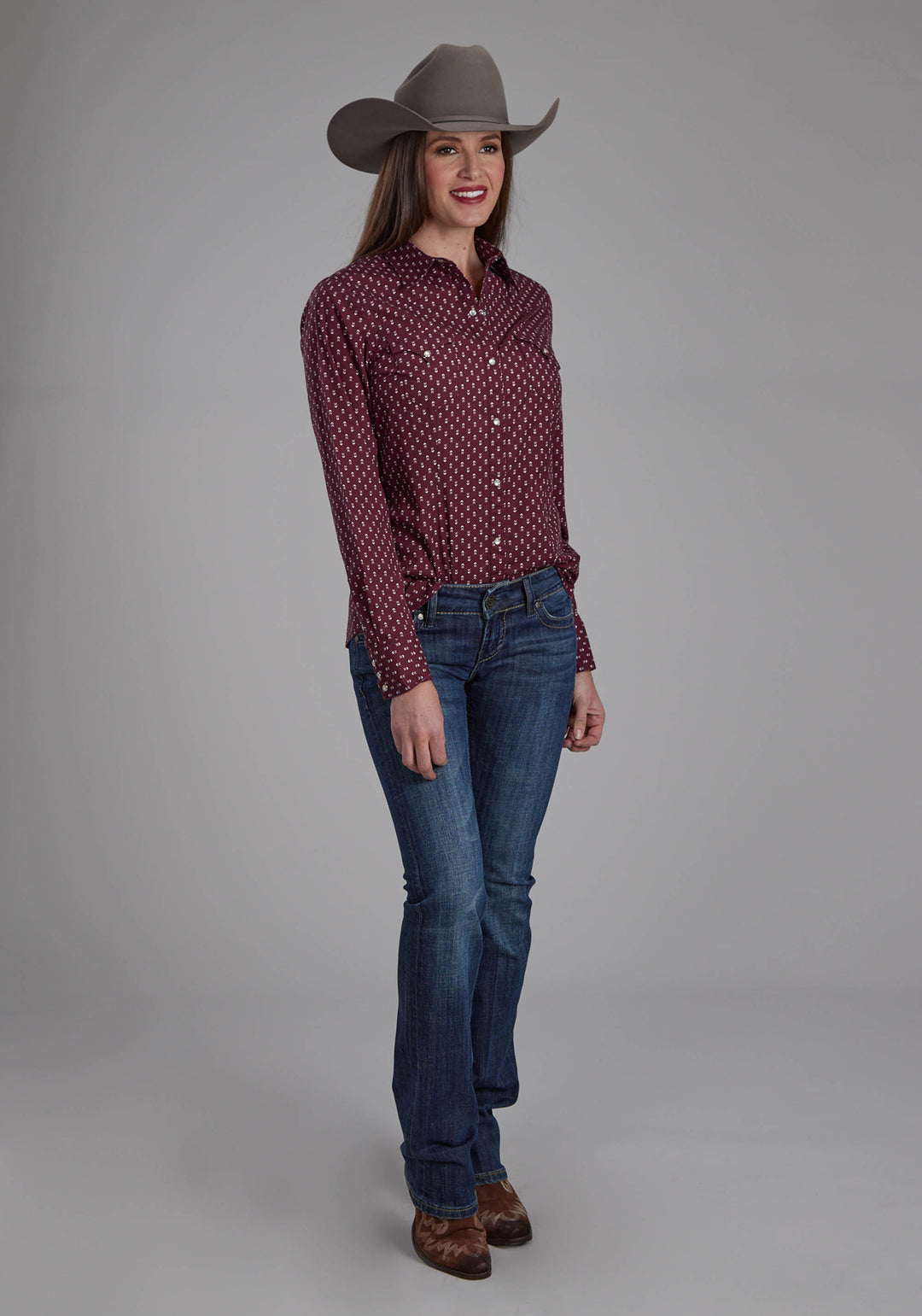 WOMENS ARROW PRINT LONG SLEEVE SNAP WESTERN SHIRT