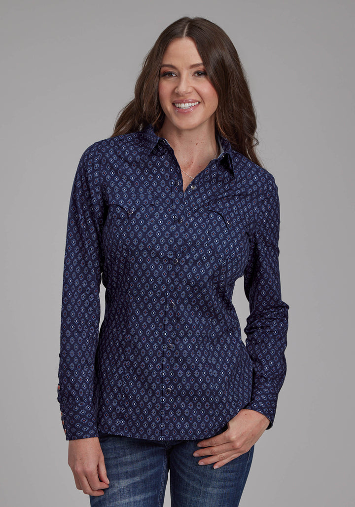 WOMENS AZTECS PRINT LONG SLEEVE SNAP WESTERN SHIRT