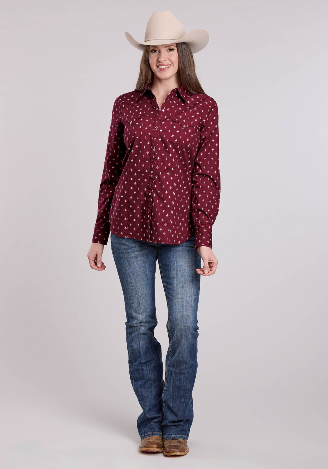 WOMENS LONG SLEEVE SNAP MINI AZTEC WESTERN SHIRT