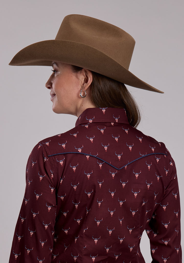 WOMENS ROPER SKULL PRINT LONG SLEEVE SNAP SHIRT