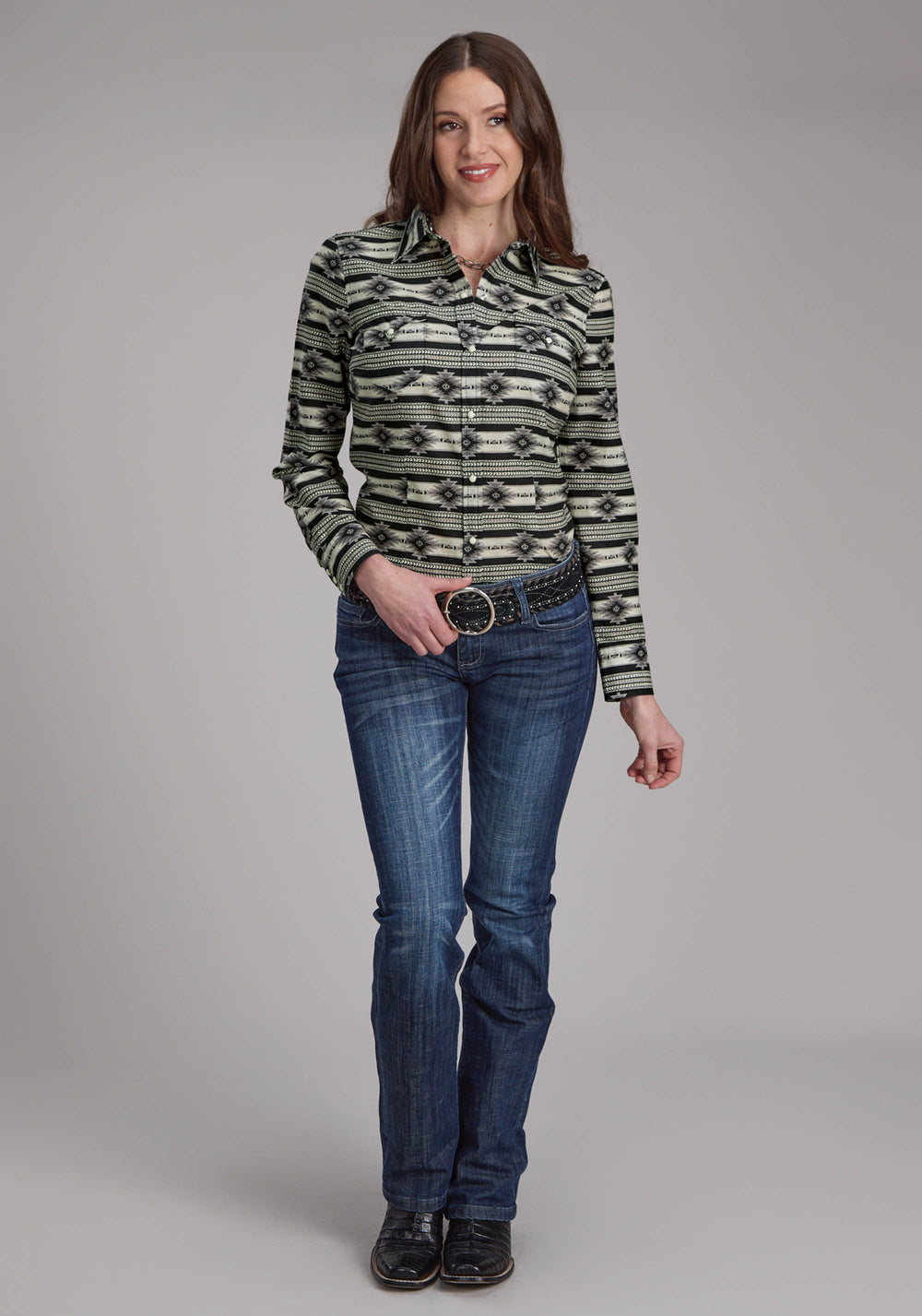 WOMENS SANTA FE AZTEC LONG SLEEVE SNAP WESTERN SHIRT
