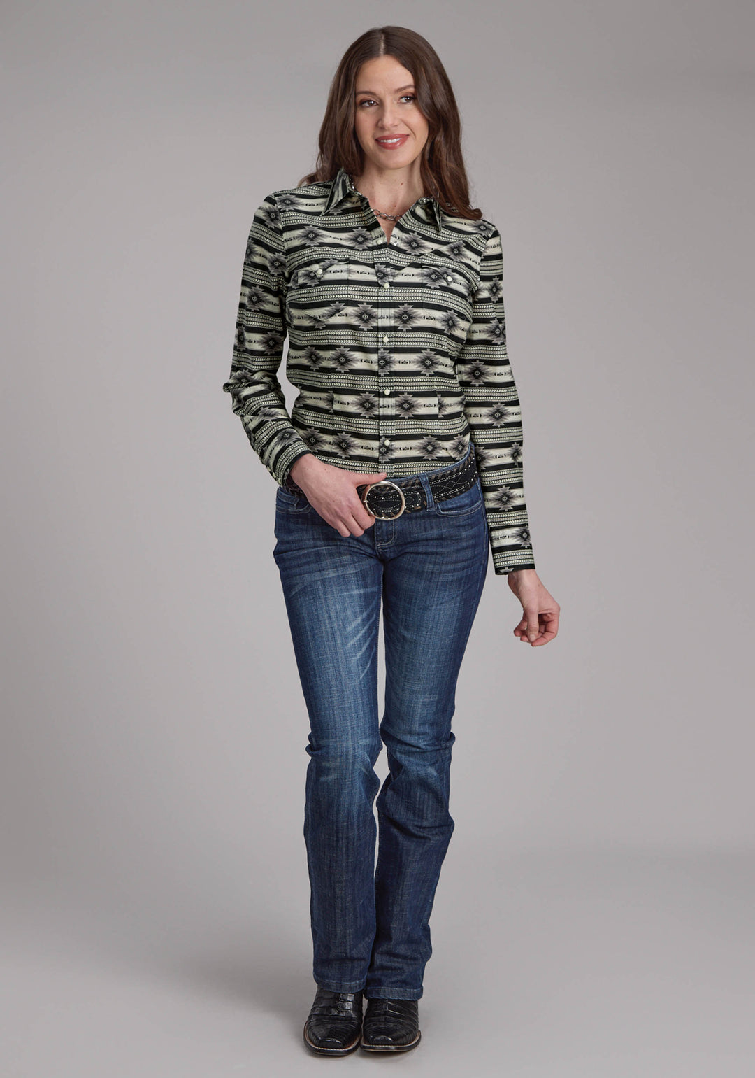 WOMENS SANTA FE AZTEC LONG SLEEVE SNAP WESTERN SHIRT