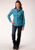 WOMENS LONG SLEEVE SNAP TEXTURE AZTEC PRINT WESTERN SHIRT